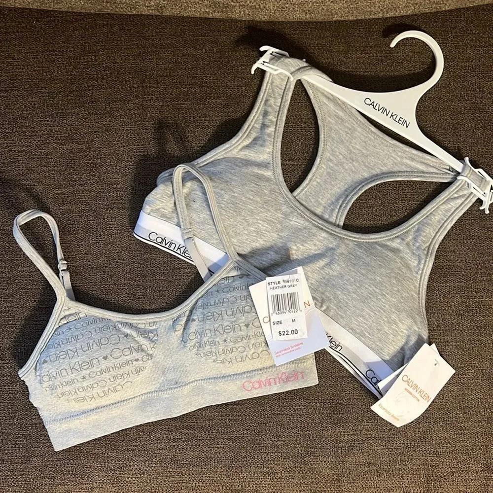 New Calvin Klein Girls Bralette Bundle of 2 - Size Medium 7/8 in Heather Grey